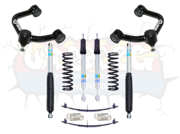Bilstein 3” Lift Kit for Toyota Tacoma featuring Icon Add-a-Leaf and Freedom Offroad Upper Control Arms for optimal suspension performance.