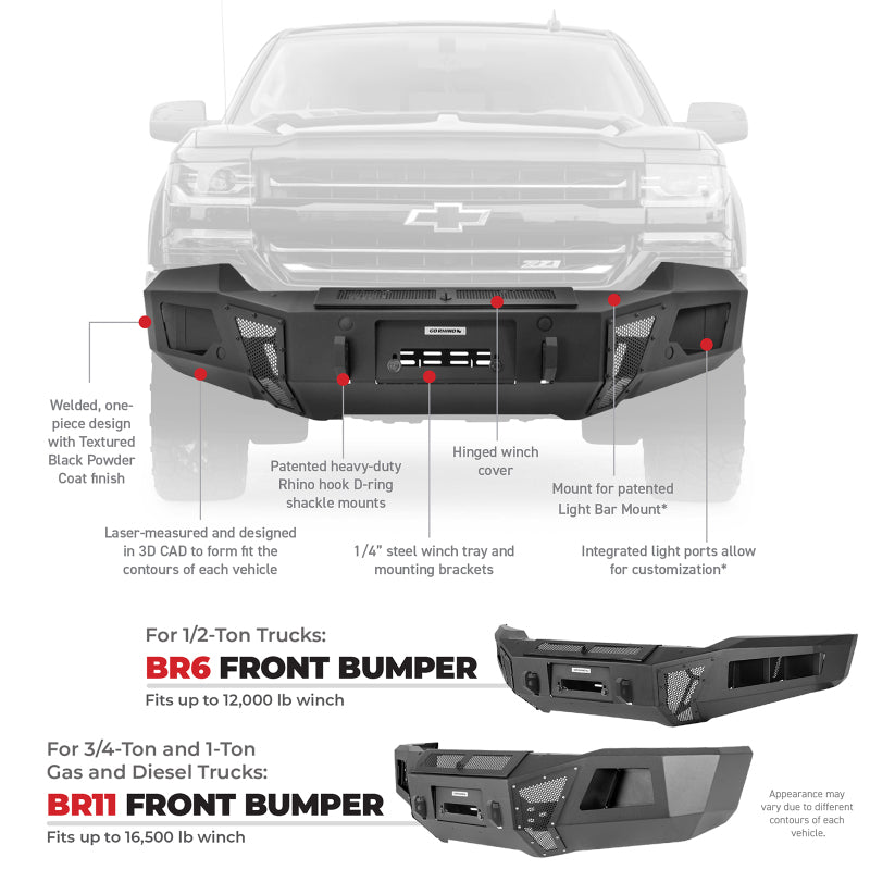 Go Rhino 16-22 Toyota Tacoma BR6 Front Bumper Replacement - Tex. Black