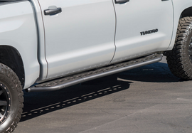 Cali Raised 14-21 Toyota Tundra Step Edition Rock Sliders - Kick Out / RawFiller Plate / Raw Steel