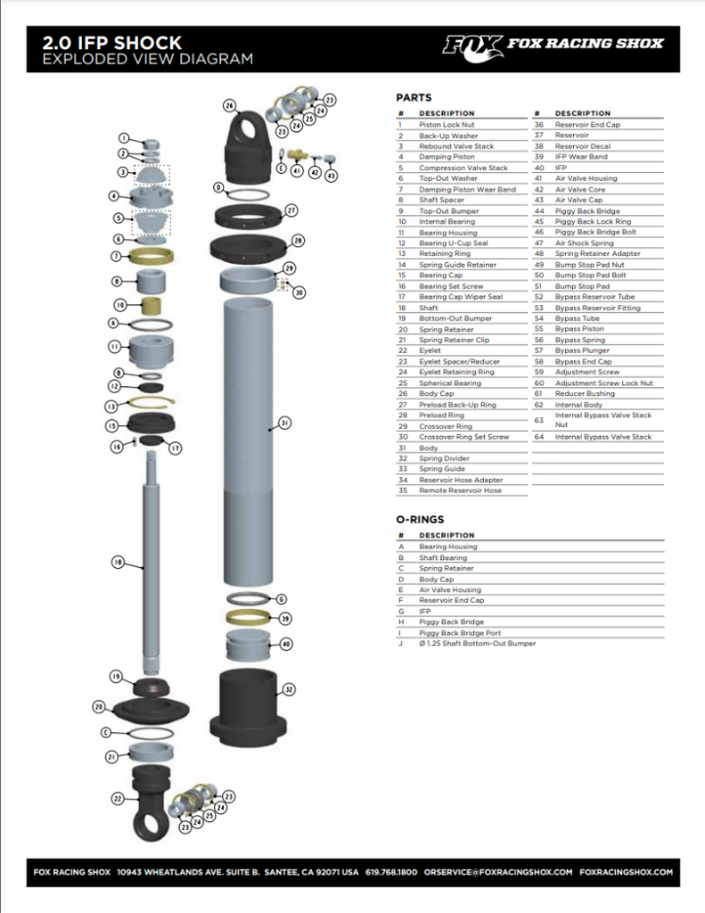 Fox Replacement Shock Body (T) 1.834 Bore 15.900 TLG Steel Body Cap ID Thread And Wire Ring End