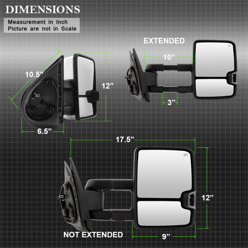 xTune Chevy Silverado 07-13 Heated Amber LED Signal Mirrors Chrome MIR-CSIL07S-G3C-PWH-AM-SET