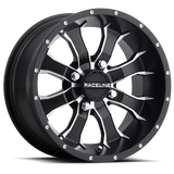 Raceline A77 Mamba 12x7in / 4x110 BP / -47mm Offset / 83.8mm Bore - Black & Machined Wheel