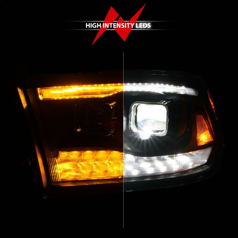 ANZO 09-18 Dodge Ram 1500/2500/3500 Full LED Proj Headlights w/Switchback Light Bar - Black