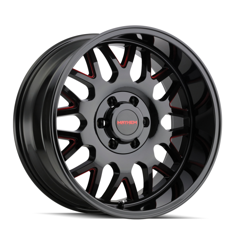 Mayhem 8110 Tripwire 20x9 / 6x139.7 BP / 0mm Offset / 106mm Hub Black w/ Prism Red Wheel