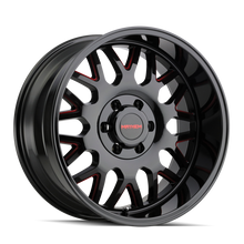 Load image into Gallery viewer, Mayhem 8110 Tripwire 20x9 / 5x139.7 BP / 0mm Offset / 110mm Hub Black w/ Prism Red Wheel