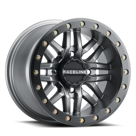 Raceline A91G Ryno 15x10in/4x137 BP/0mm Offset/110.18mm Bore - Gunmetal & Black Ring Beadlock Wheel