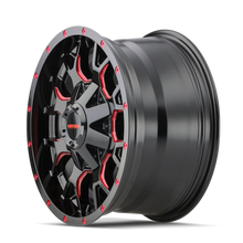 Load image into Gallery viewer, Mayhem 8015 Warrior 17x9 / 8x165.1 BP / 18mm Offset / 130.8mm Hub Black w/ Prism Red Wheel