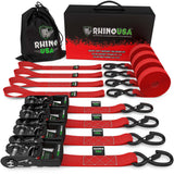 Rhino USA Heavy Duty Ratchet Tie-Down 4-Pack (Red) 1.6In X 8Ft