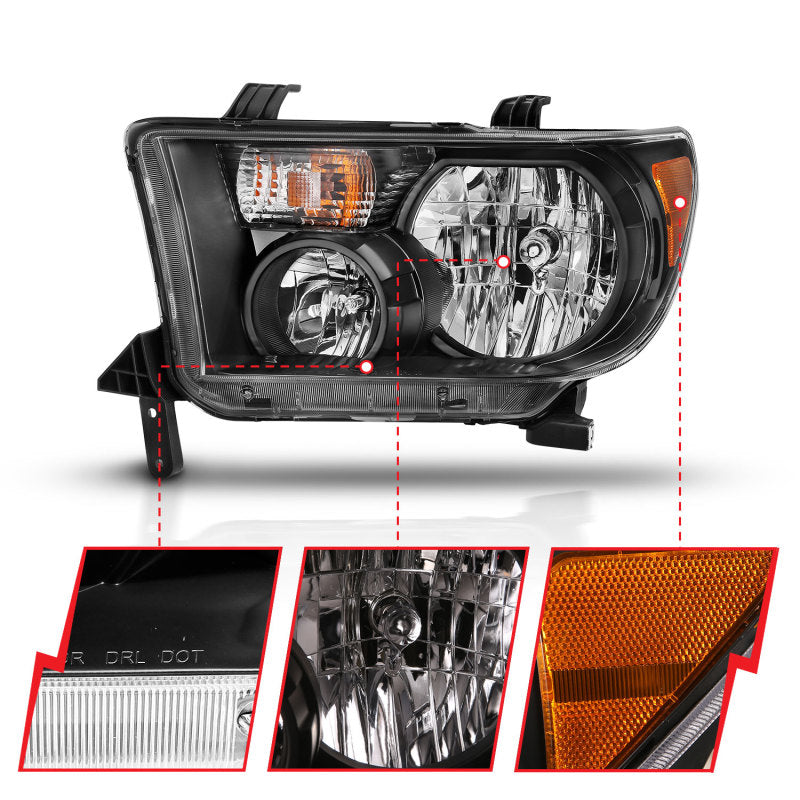 ANZO 2007-2013 Toyota Tundra Crystal Headlight Black Amber