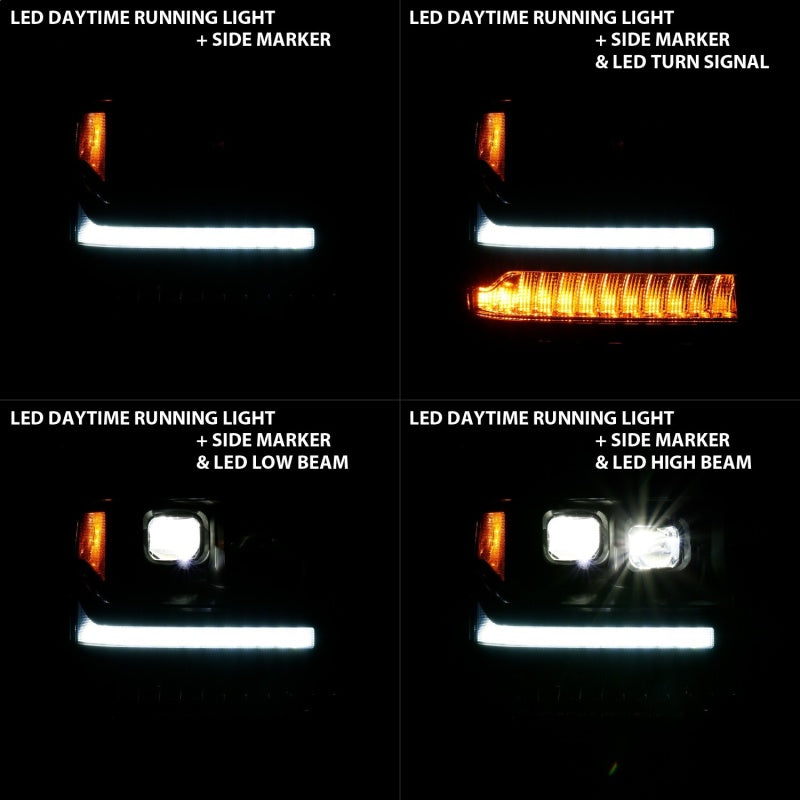 ANZO 16-18 Chevrolet Silverado 1500 LED Projector Headlights w/Plank Style Switchback Black w/ Amber