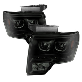 xTune Ford F150 09-14 Projector Headlights Halogen Model LED Halo Black Smoke PRO-JH-FF15009-CFB-BSM