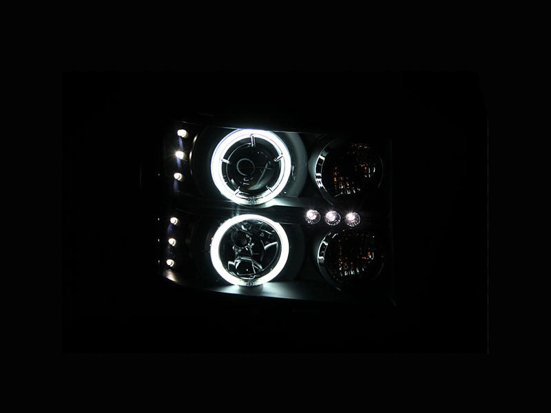 ANZO 2007-2013 GMC Sierra 1500 Projector Headlights w/ Halo Black
