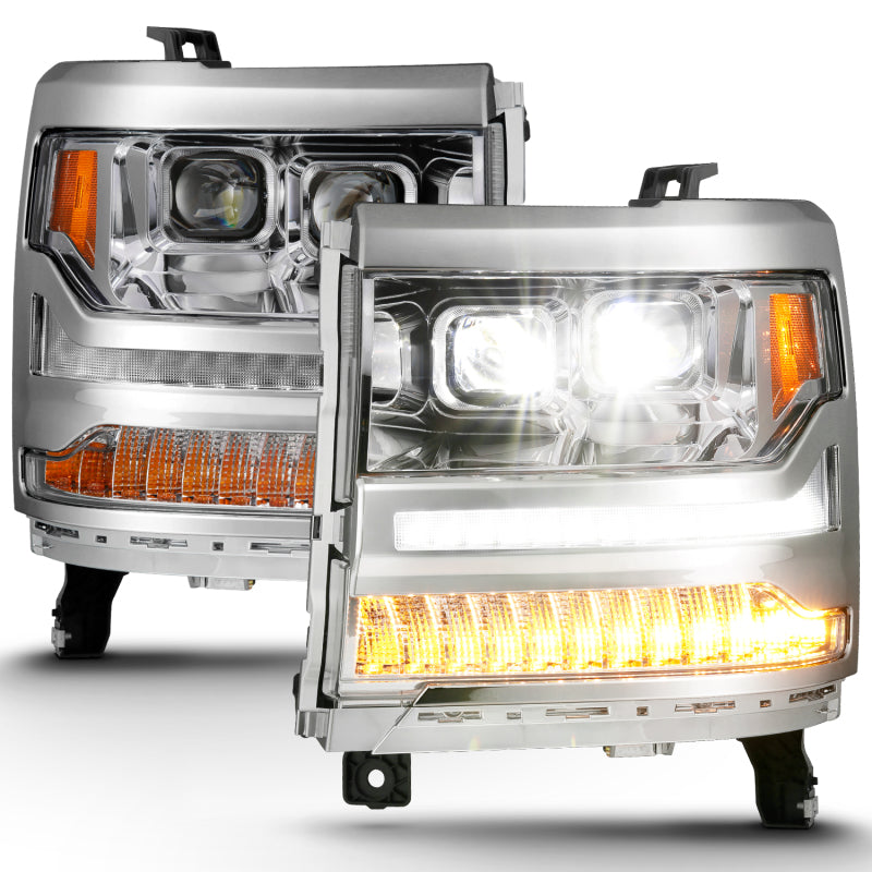 ANZO 16-18 Chevrolet Silverado 1500 LED Projector Headlights w/Plank Style Switchback Chrome w/Amber