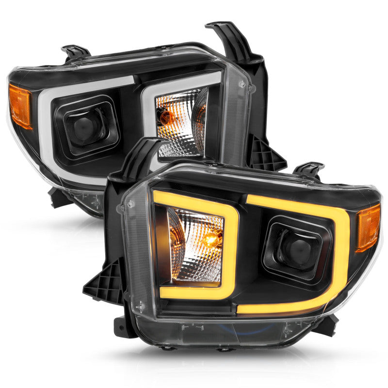 ANZO 14-17 Toyota Tundra Plank Style Projector Headlights Black w/ Amber