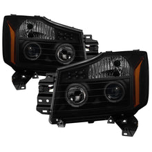 Load image into Gallery viewer, xTune Nissan Titan 04-15 Projector Headlights - LED Halo - Black Smoked PRO-JH-NTI04-LED-BSM