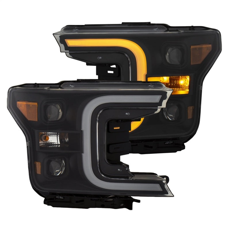 ANZO 18-19 Ford F-150 Projector Headlights w/Plank Style Switchback Black w/Amber