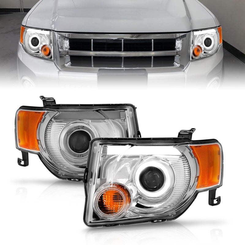 ANZO 2008-2012 Ford Escape Projector Headlights w/ Halo Chrome