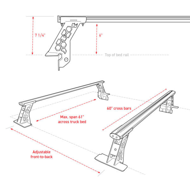 Go Rhino 20-22 Jeep Gladiator JT/16-22 Toy. Tacoma/05-21 Nssn Frontier XRS Cross Bars Kit - Tex. Blk