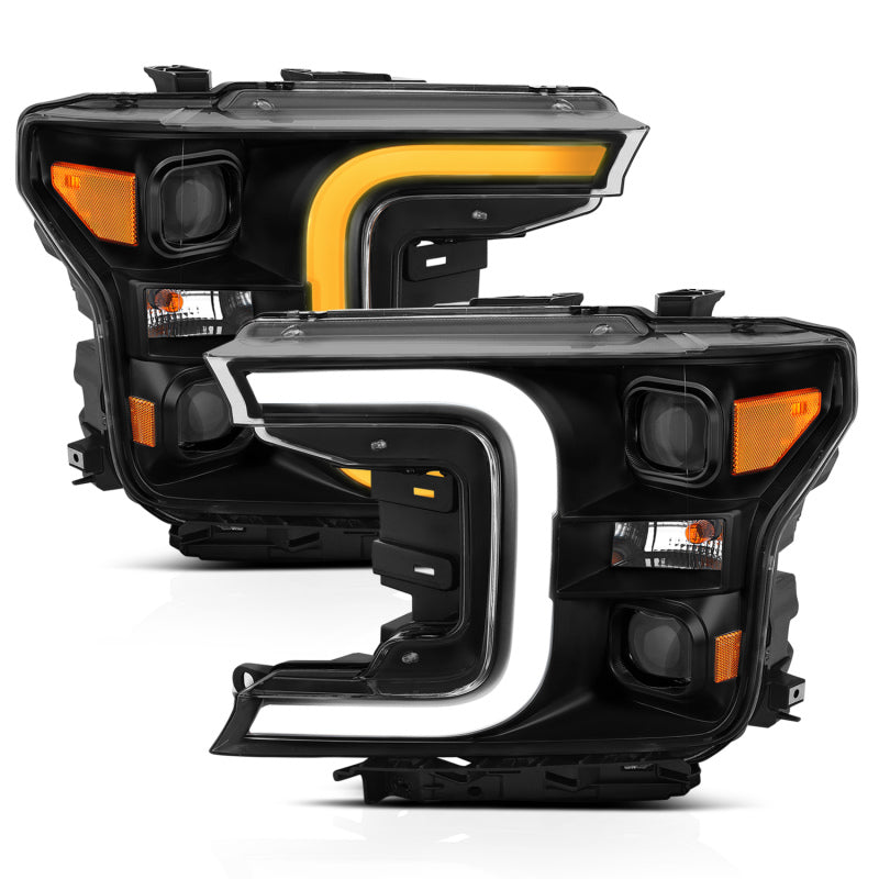 ANZO 18-19 Ford F-150 LED Projector Headlights w/ Plank Style Switchback Black w/ Amber