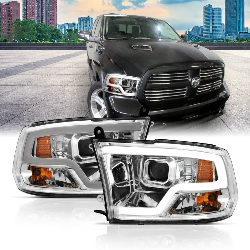 ANZO 09-18 Dodge Ram 1500 Plank Style Projector Headlights Chrome w/ Halo