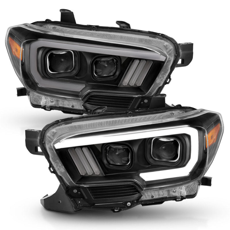 ANZO 2016-2017 Toyota Tacoma Projector Headlights w/ Plank Style Switchback Black w/ Amber w/ DRL