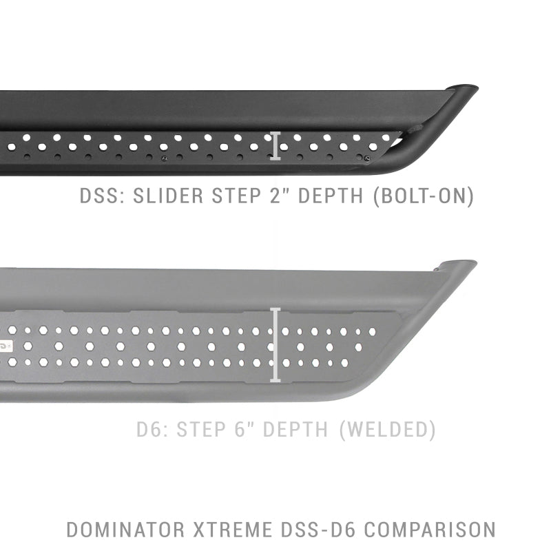 Go Rhino Dominator Extreme DSS Sliders (2 Door/Cab Length) 52in. - Tex. Blk
