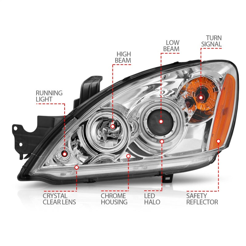 ANZO 2004-2007 Mitsubishi Lancer Projector Headlights w/ Halo Chrome (CCFL)