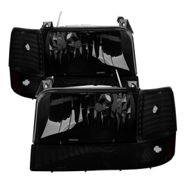 xTune Ford F150 92-96 Headlights w/Corner Bumper 6pcs Amber- Black Smoked HD-JH-FB92-SET-AM-BSM