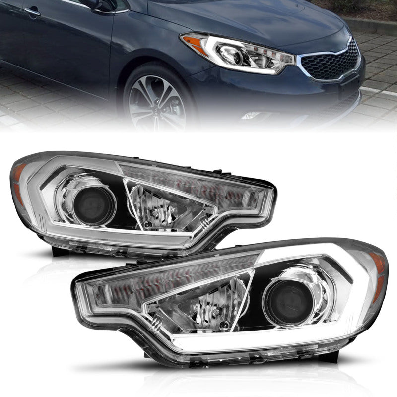 ANZO 2014-2016 Kia Forte Projector Headlights w/ Light Bar Chrome Housing w/ DRL