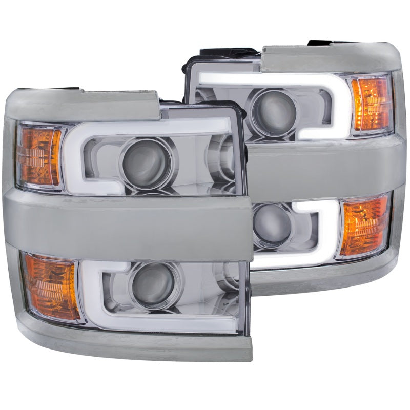 ANZO 2015-2016 Chevrolet Silverado Projector Headlights w/ Plank Style Design Chrome w/ Amber