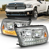 ANZO 2009-2018 Dodge Ram 1500 Led Projector Plank Style Switchback H.L Halo Chrome Amber (OE Style)