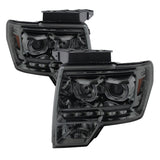 xTune Ford F150 09-14 Projector Headlights Halogen Model Only LED Halo Smoked PRO-JH-FF15009-CFB-SM