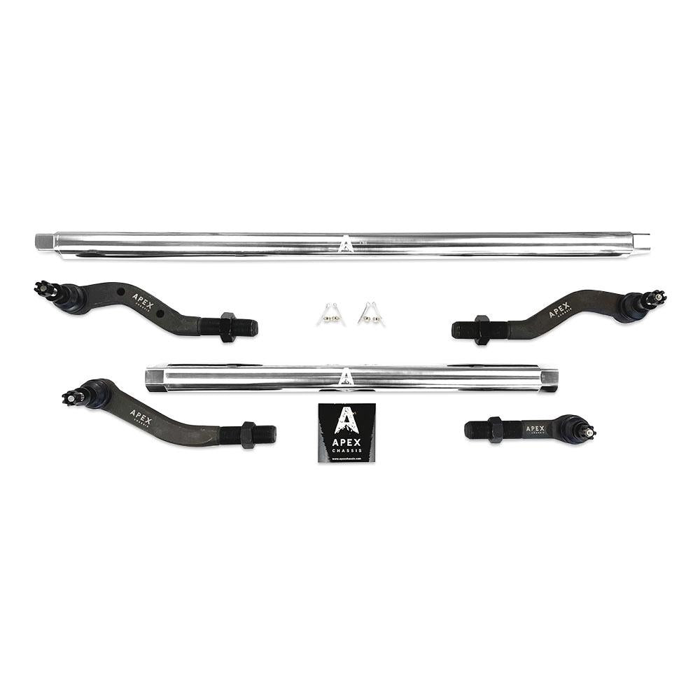 Jeep JL / JT 2.5 Ton Extreme Duty Tie Rod & Drag Link Assembly in Polished Aluminum Fits 18-22 Jeep Wrangler 19-21 Gladiator Apex Chassis Note This kit is Fits a Dana 30 axle with a lift of 4.5 inches or less