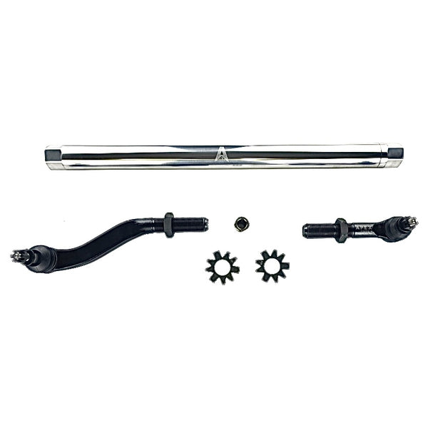 JK 2.5 Ton Extreme Duty Yes Flip Drag Link Assembly in Polished Aluminum Fits 07-18 Jeep Wrangler JK Fits a axles with a lift of 3.5 inches or more Requires drilling the knuckle includes the taper sleeve Apex Chassis