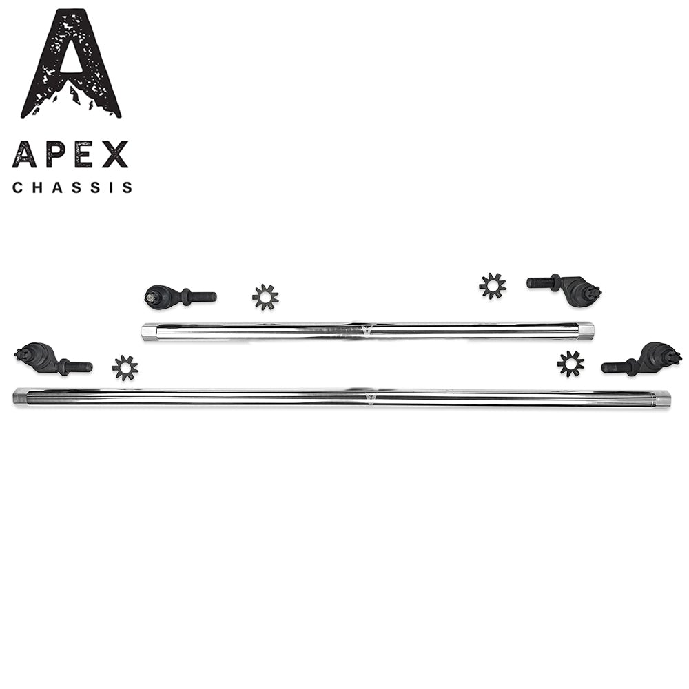 Jeep JK 1 Ton Tie Rod & Drag Link Assembly in Polished Aluminum Fits 07-18 Wrangler JK Apex Chassis Note This kit is Fits vehicles with a lift of 3.5 inches or less