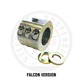 1.5 Inch I.D. Heavy Duty 6 Bolt Stabilizer Clamp for Falcon RPM Steering, showcasing durable design and included grade 8 bolt.