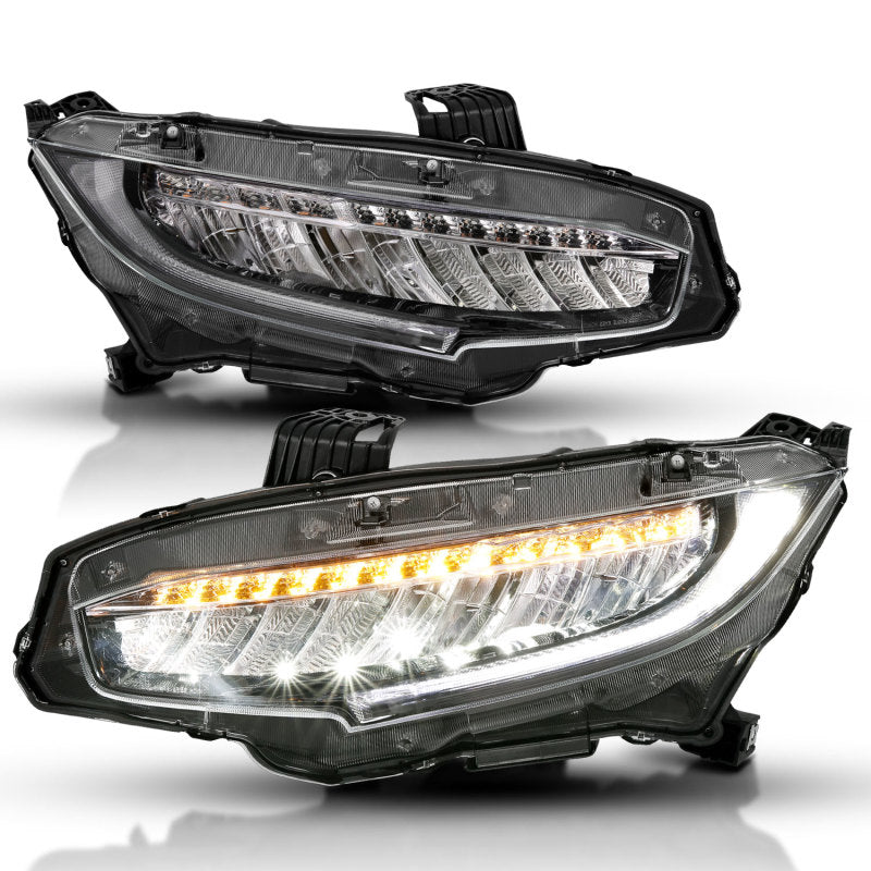 ANZO 16-17 Honda Civic Projector Headlights Plank Style Black w/Amber/Sequential Turn Signal