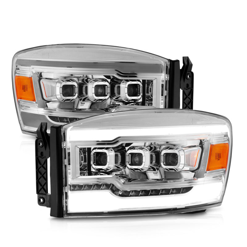 ANZO 06-08 Dodge RAM 1500/2500/3500 LED Projector Headlights w/Light Bar Seq. Signal Chrome Housing