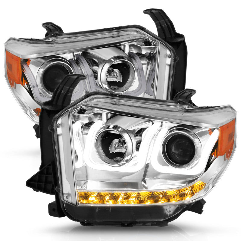 ANZO 2014-2015 Toyota Tundra Projector Headlights w/ U-Bar Chrome w/ DRL