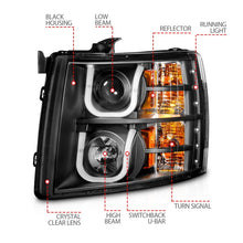 Load image into Gallery viewer, ANZO 2007-2013 Chevrolet Silverado 1500/2500 Projector Headlights w/ U-Bar Switchback Black w/ Amber