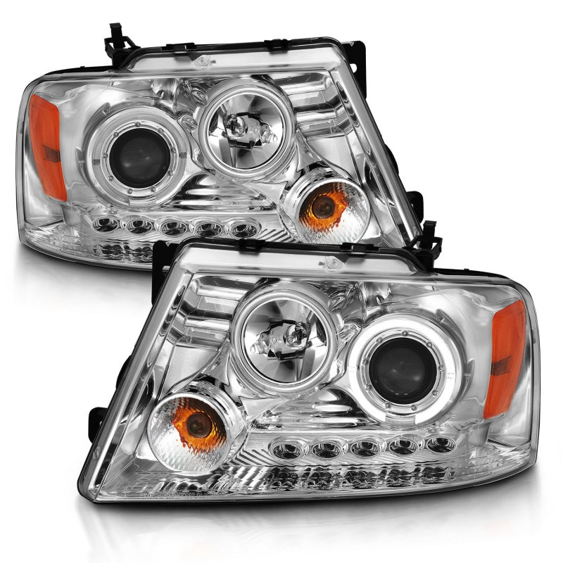 ANZO 2004-2008 Ford F-150 Projector Headlights w/ Halo and LED Chrome