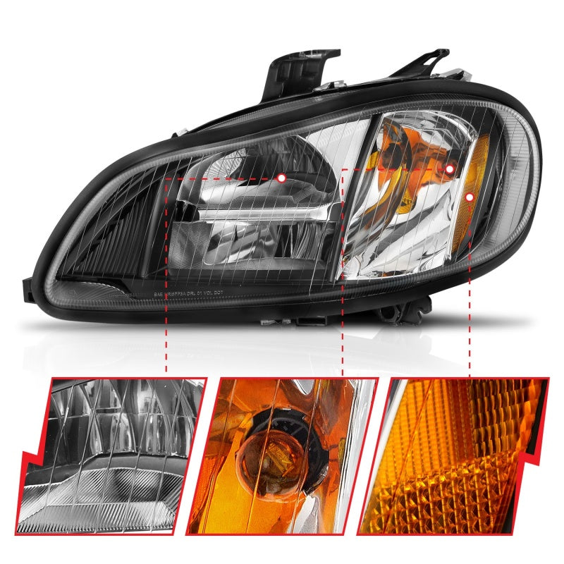 ANZO 2002-2014 Freightliner M2 LED Crystal Headlights Black Housing w/ Clear Lens (Pair)