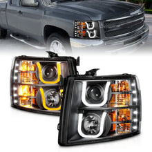 Load image into Gallery viewer, ANZO 2007-2013 Chevrolet Silverado 1500/2500 Projector Headlights w/ U-Bar Switchback Black w/ Amber