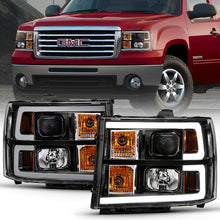Load image into Gallery viewer, ANZO 2007-2013 GMC Sierra 1500 Projector Headlight Plank Style Black w/ Clear Lens Amber