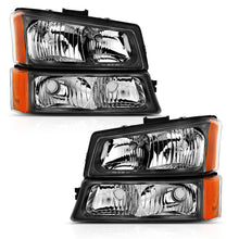 Load image into Gallery viewer, ANZO 2003-2006 Chevy Silverado Crystal Headlight w/ Signal Light Black Amber (4 pcs)